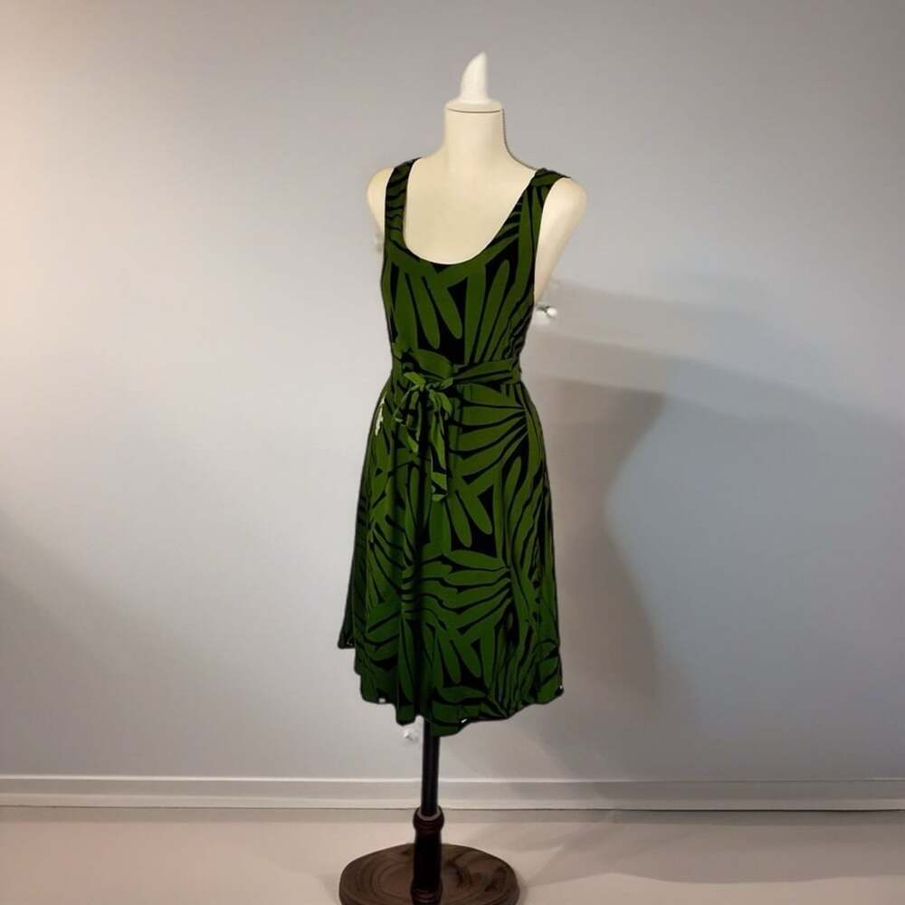 Banana Republic Cinched Tie Dress,  Green & Navy Sz.L FairyCore Homecoming Dress